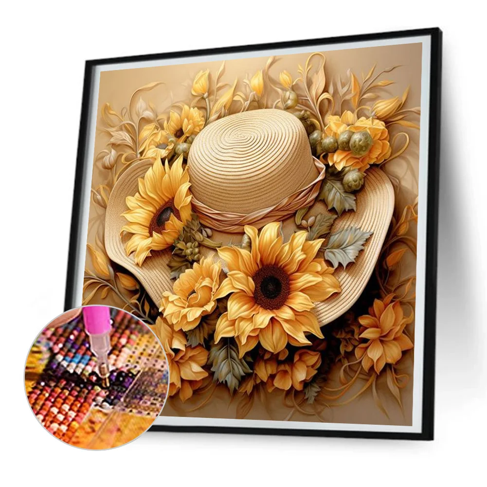 Full Round Diamond Painting 30*30cm - Straw Hat Sunflower