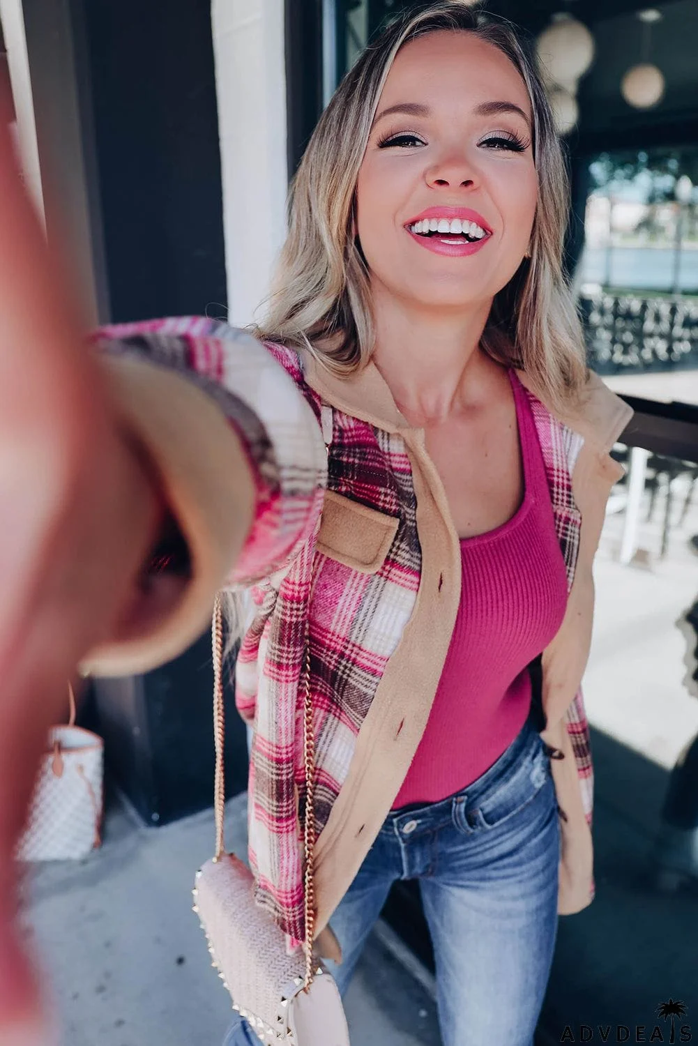 Rose Buttoned Contrast Trim Plaid Shacket