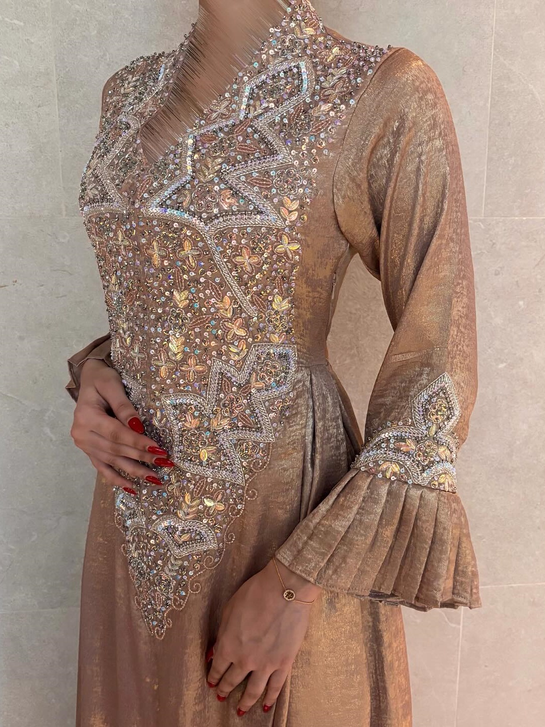Elegant Sequin Ruffle Long Sleeve Kaftan | Oxredo Shop Ramadan Sale