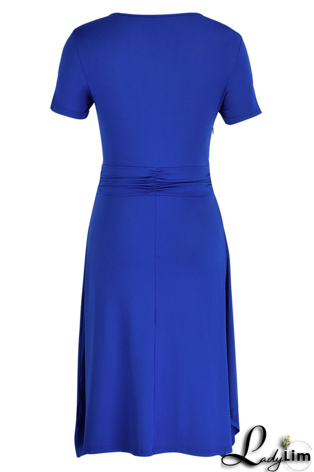Blue Casual Solid Patchwork V Neck A Line Dresses
