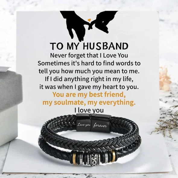 To My Husband Braided Leather Bracelet "You Are My Everything"
