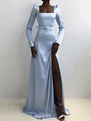 Square-Neck Long Sleeve Split-Side Solid Color Simple Maxi Dress