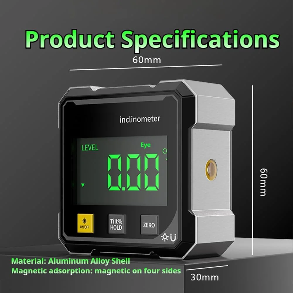 2026 Upgraded 4-Side Magnetic Digital Angle Gauge, Digital Angle Finder Magnetic, Cube Inclinometer with Backlight, Table Saw Miter Protractor, Woodworking Measuring Tool, Level Box for Hanging