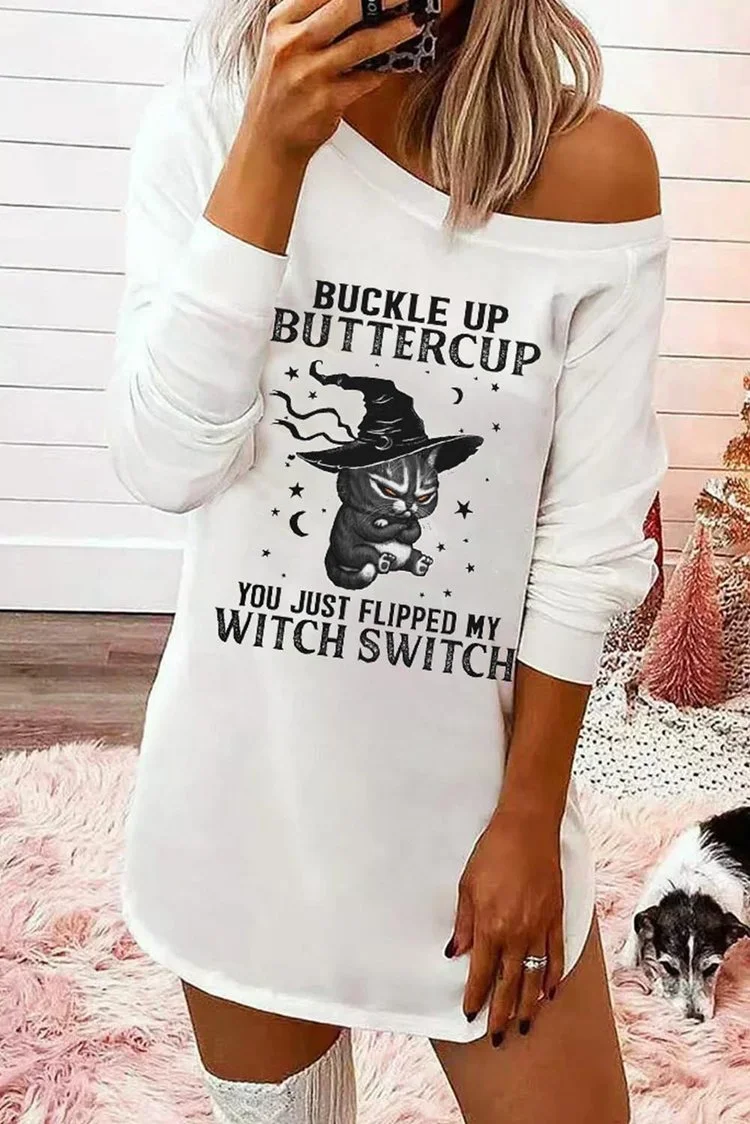 Women's Dresses Cat Letter Print Cold Shoulder Mini Dress