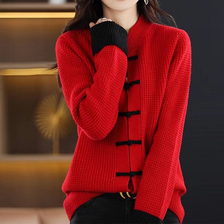 Paneled Long Sleeve Vintage Sweater QueenFunky