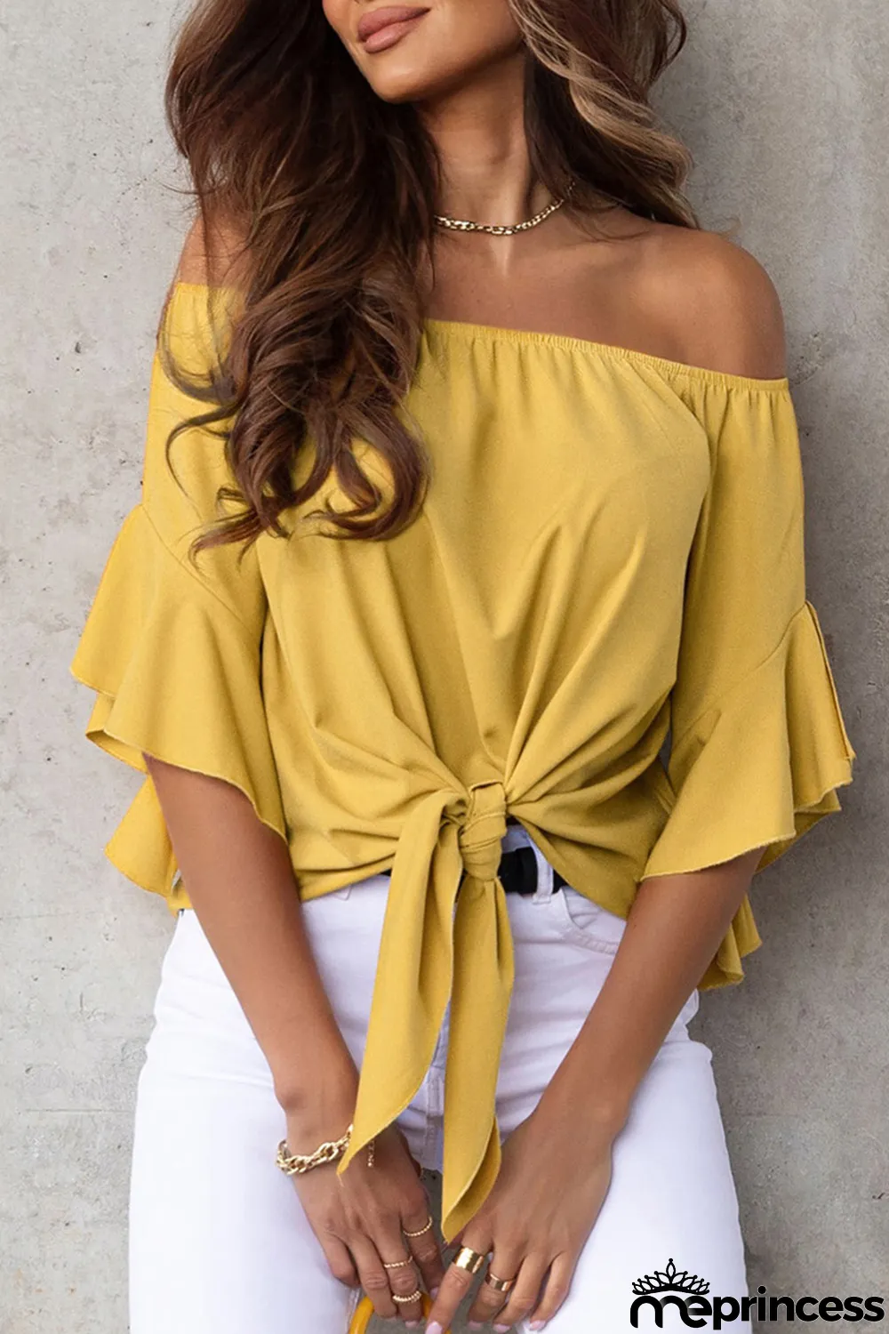 Yellow Solid Off the Shoulder Blouses