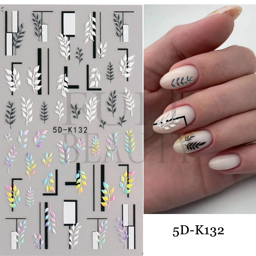 Churchf Nail Stickers Flowers Geometric Lines Decor Acrylic Embossed Sliders Gold Frame Nail Decals Cherry Blossom Manicure GLJI-5D05-Nail Inspo