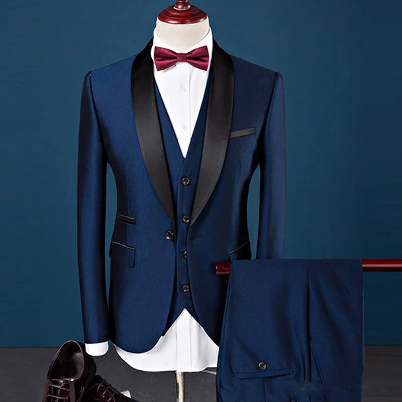 Inongge Custom Made Latest Design Handsome Wedding Suits Slim Fit Groom Tuxedos Formal Wears Shawl Lapel Groomsman Suits (Jacket+Pants+v