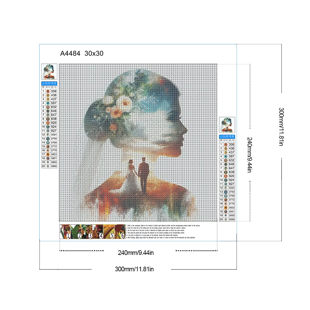 Full Round Diamond Painting 30*30cm - Romantic Wedding Silhouette