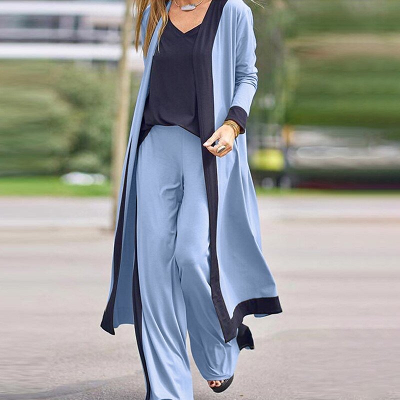 ZANZEA 3PCS Women Long Sleeve Cardigan and Sleeveless Tanks Tops Wide Leg Trousers Suits Spring Loose Pant Sets Urban Tracksuit