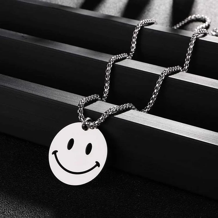 Silver Hip Hop Smiley Necklace