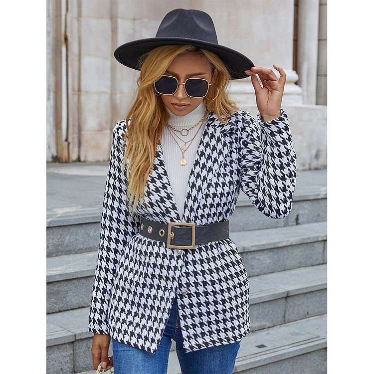 LONG SLEEVE HOUNDSTOOTH SHIRT CARDIGAN WHITE LADIES SHIRT