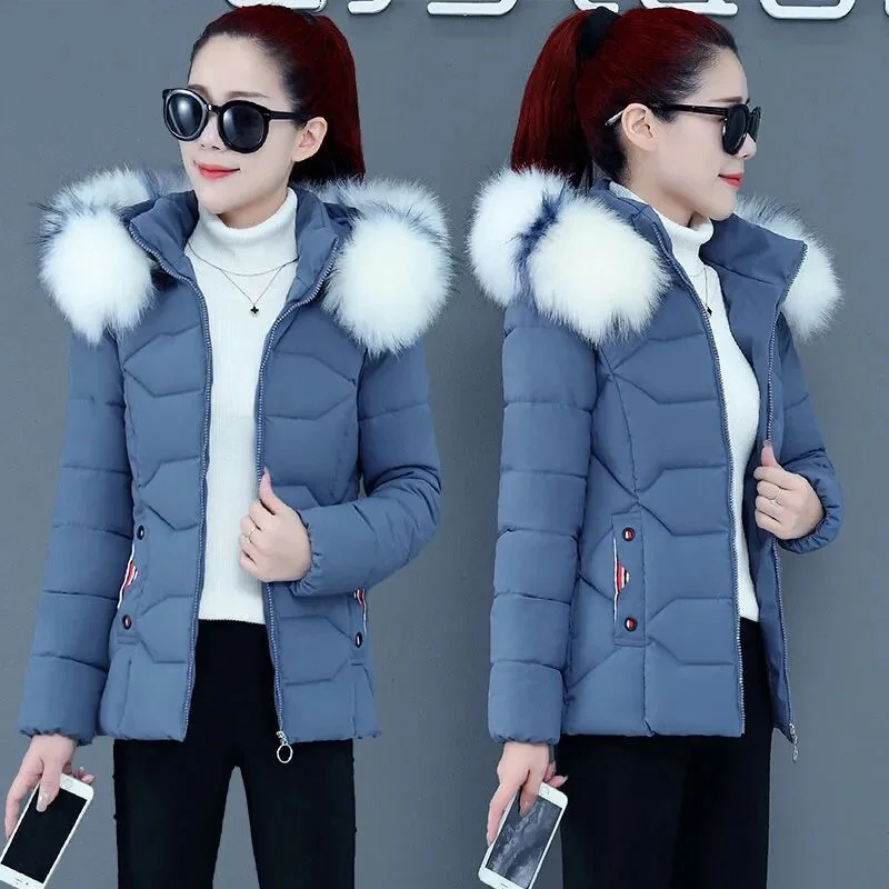 New Big Fur Hooded Jacket 2023 Woman Parkas Cotton Casual Winter Coat Female Down Cotton Padded Parka Winter Jacket Female Hiver