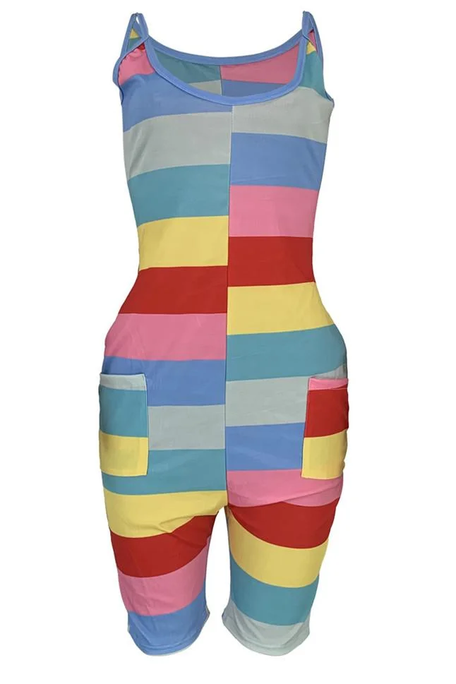 Sexy Color Striped Suspenders Jumpsuit