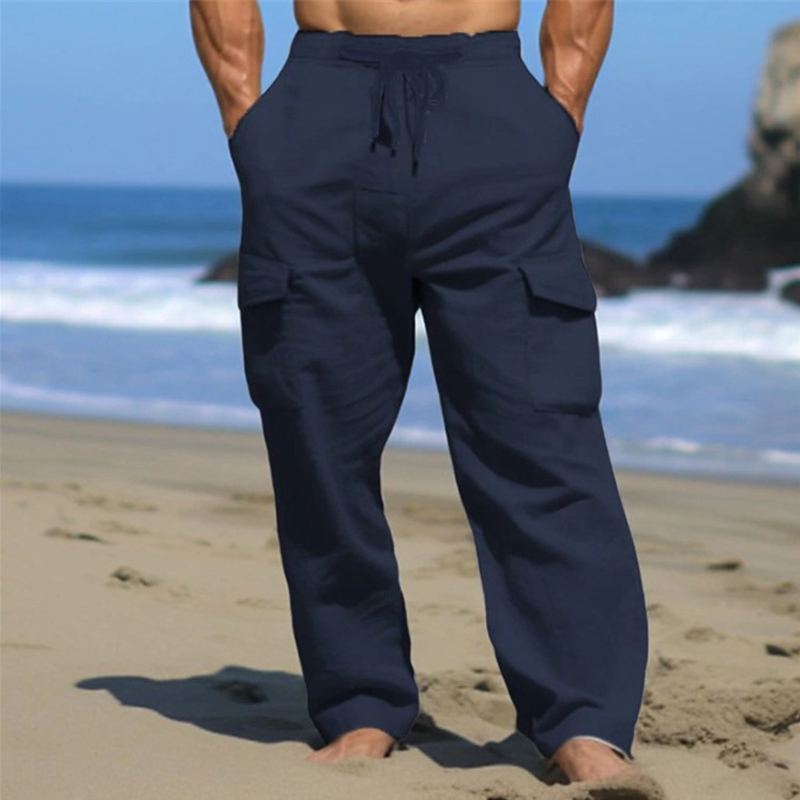 Men's Cargo Linen Drawstring Multi-Pocket Straight Pants