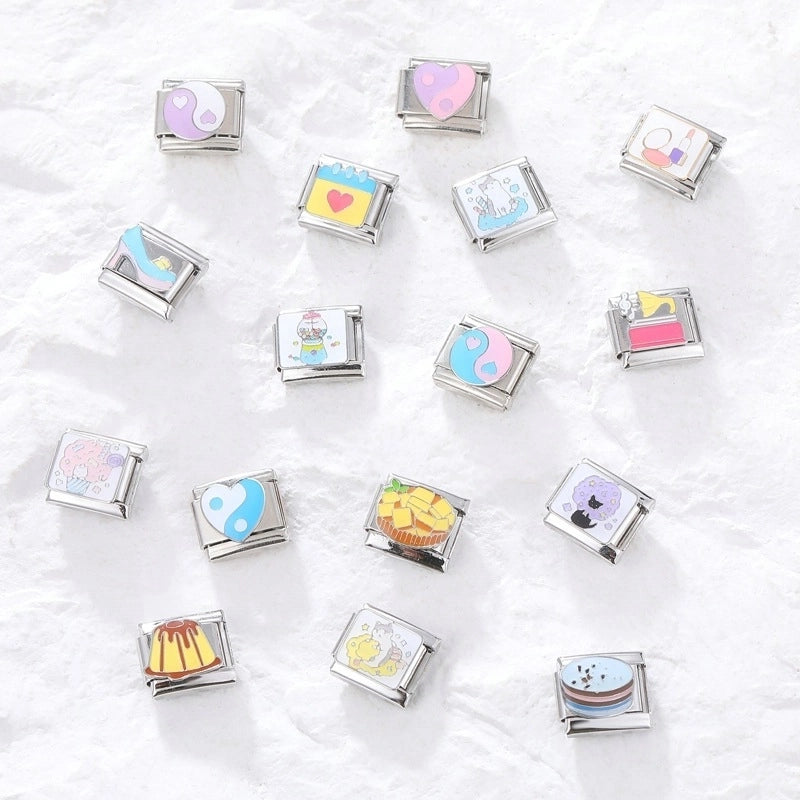 Charms Module Handmade Cartoon Pink And Blue Creative Retro Italian Stitching Wristband Bracelet Accessories