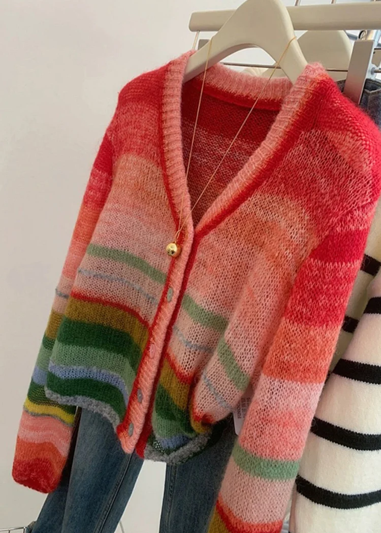 V-Neck Button Slit Cardigan