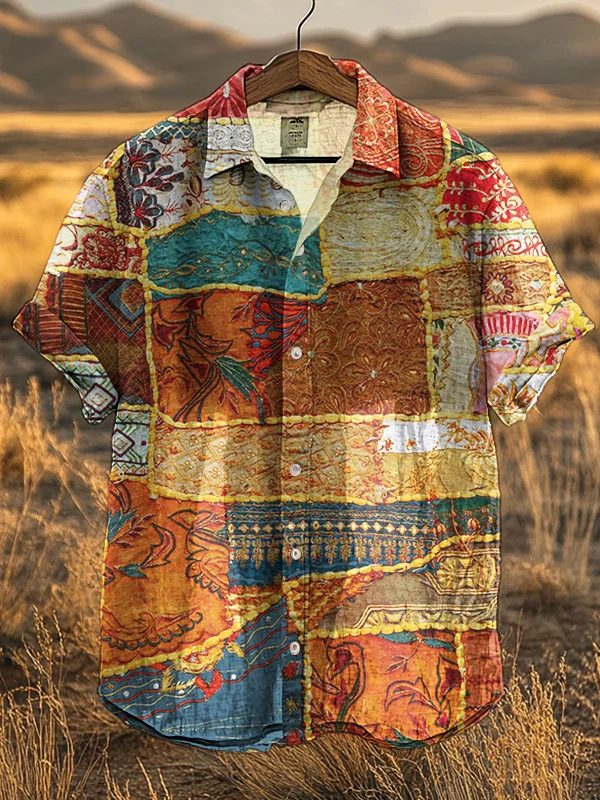 Men's Ethnic Pattern Geometric Vintage Art Print Casual Shirt