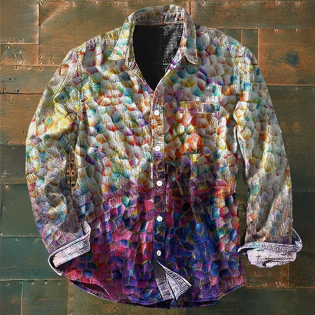 Unique Artistic Patterned Long-Sleeve Button Shirt