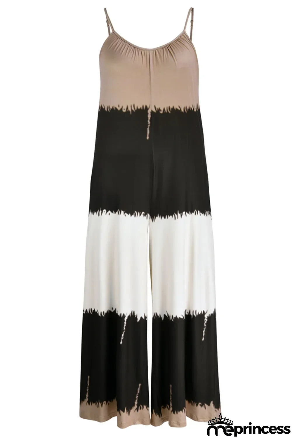 Yellow Casual Print Patchwork Spaghetti Strap Plus Size Jumpsuits