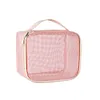 3Pcs Makeup Bag PVC Travel Storage Bag Large Capacity Zipper Mesh Bag (Pink)