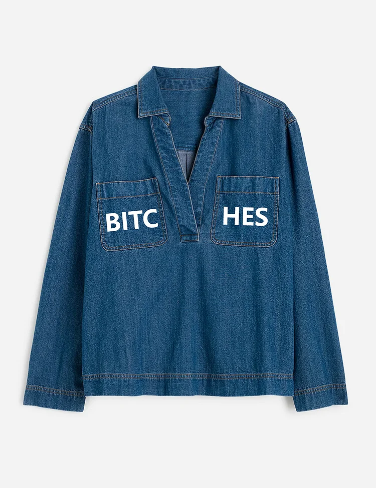 Funny Word Printed Denim Shirt