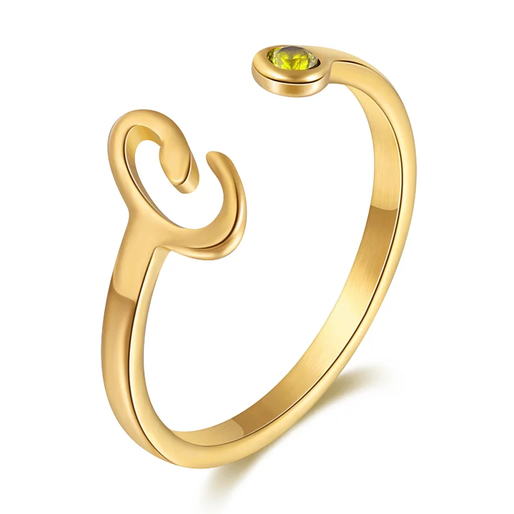 Personalisierte Buchstabe Golden Offener Ring mit Geburtsstein