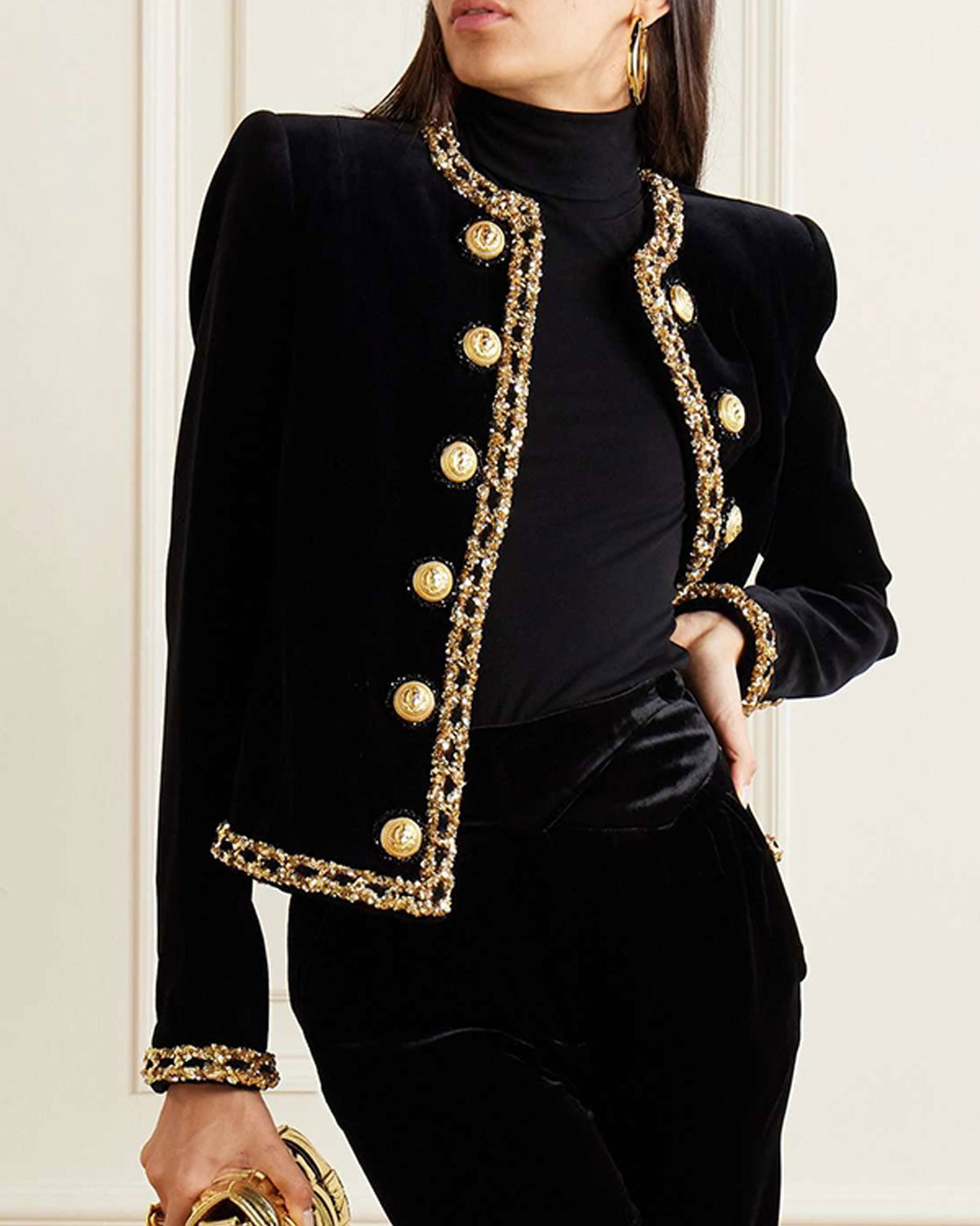 Embellished cottonvelvet jacket