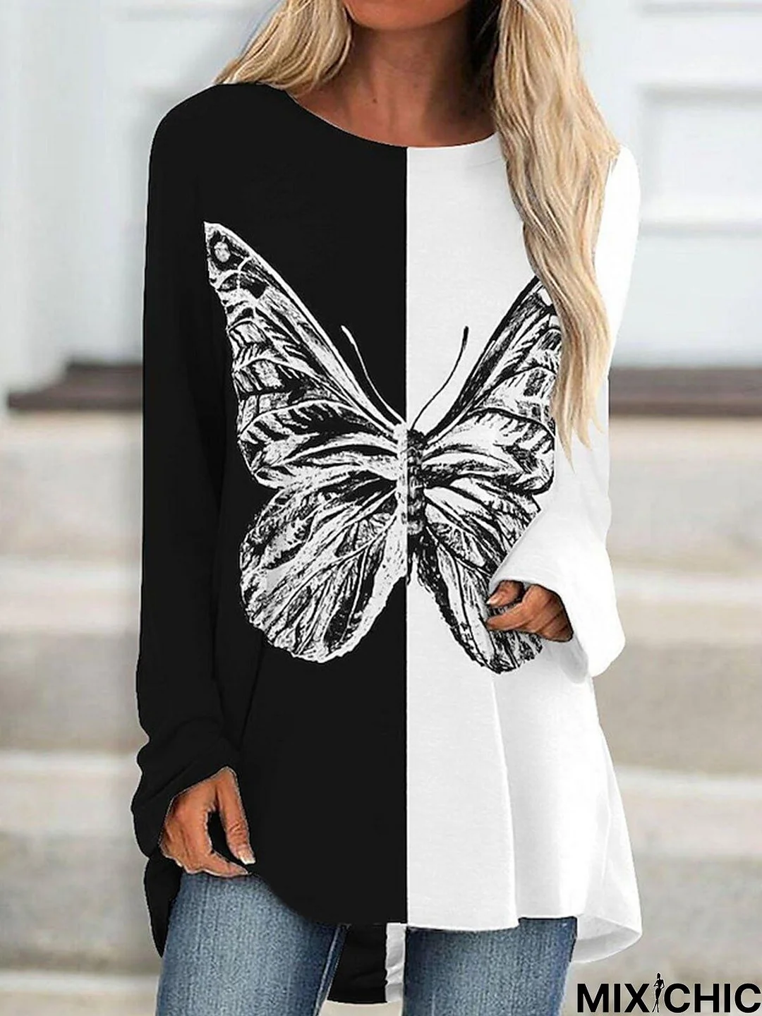 Butterfly Loose Crew Neck Casual T-Shirt