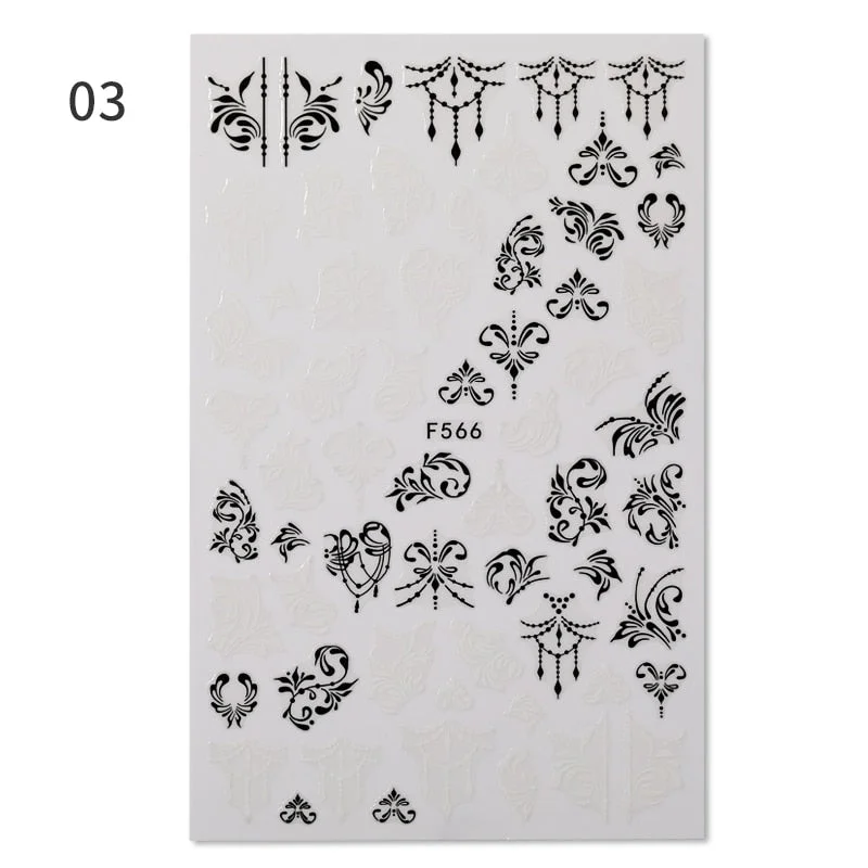 1 Sheet Flower Leaf Tree Green 3D Bronzing Nail Art Stickers Black White Sliders Summer DIY Decals for Nail Art Decoration