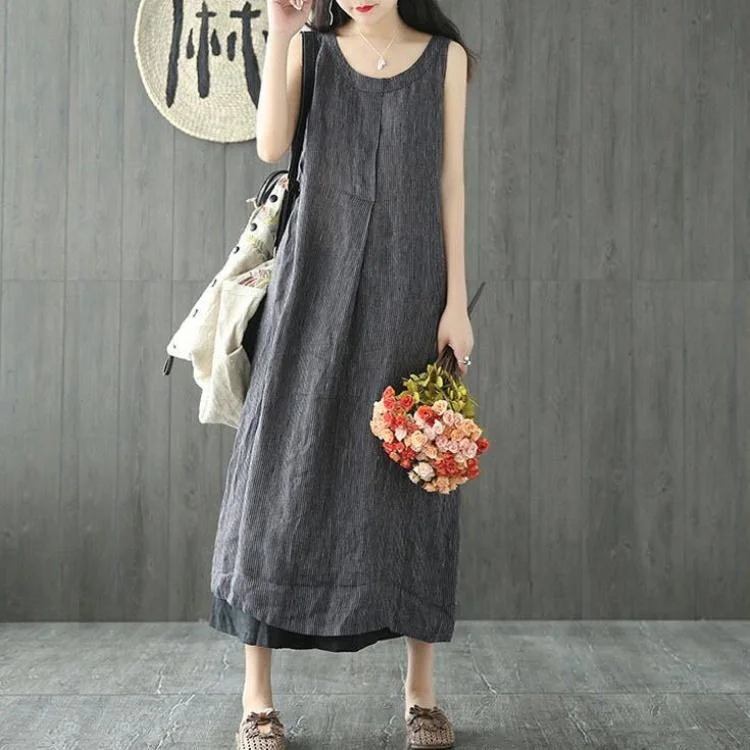 Women's Solid Color Round Neck Loose Sleeveless Dress
