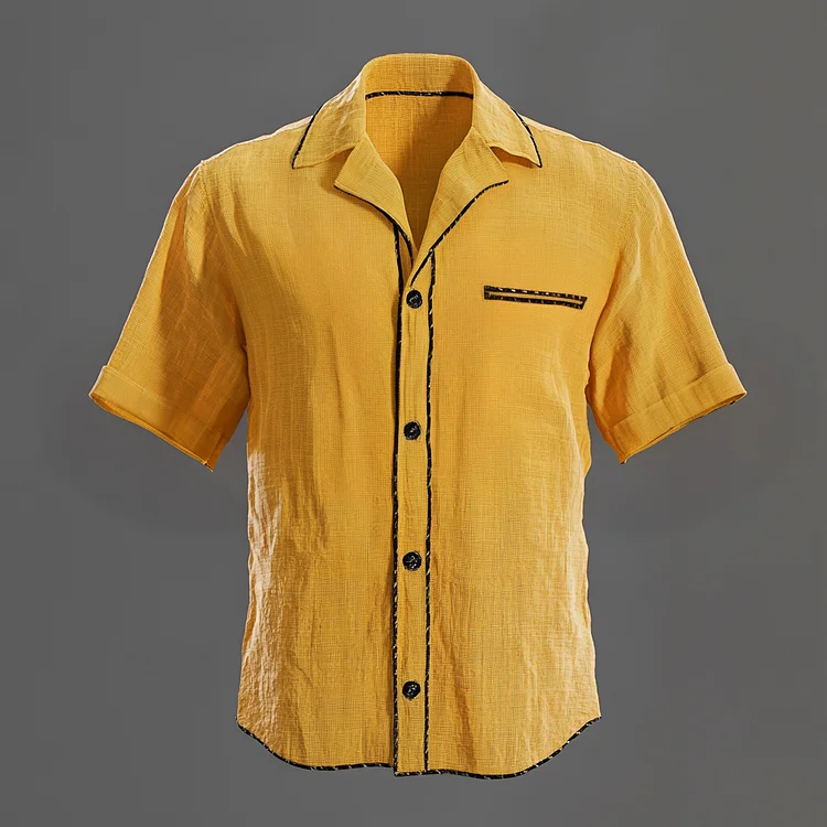 Okaywear Camp Collar Button Contrast Stitch Short Sleeve Shirt Okaywear