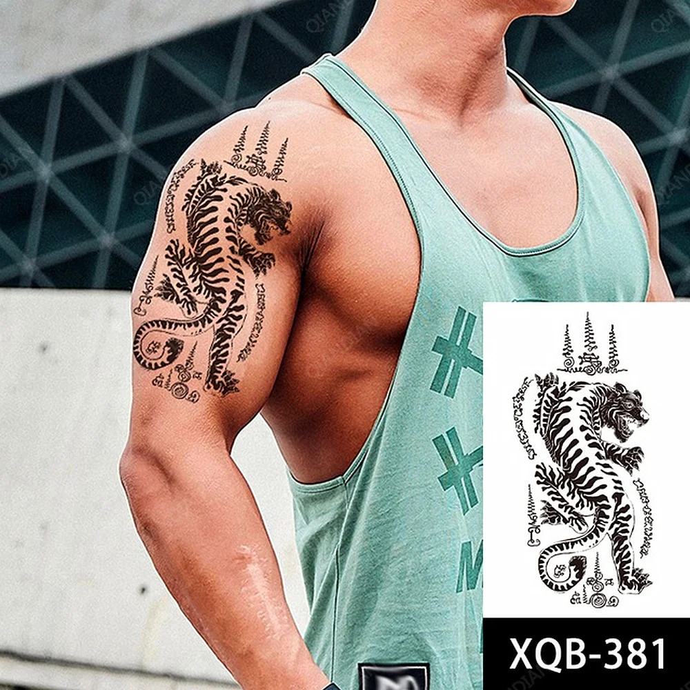 Sdrawing Tiger Manipulator Temporary Tattoo Sticker Waterproof Skull Flower Compass Eagle Deer Body Arm Sleeve Fake Totem Women Man