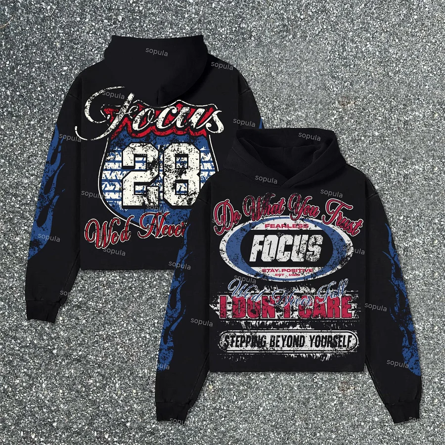 Sopula Focus On Retro Old Printed Graphics Pocketless Hoodie