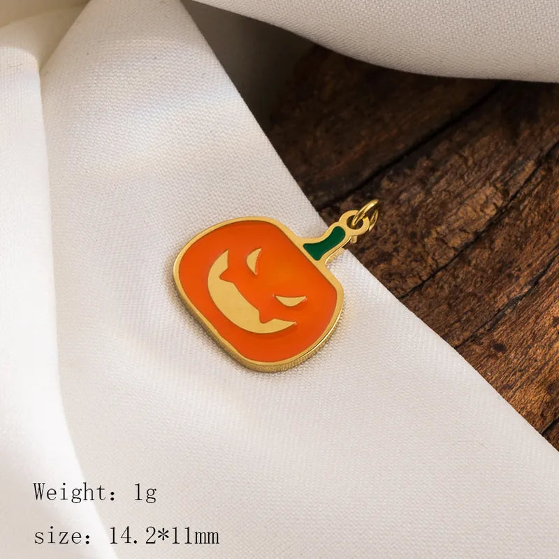 1 Piece 23*24mm Hole 3~3.9mm 304 Stainless Steel 14K Gold Plated Pumpkin Skull Ghost Polished Pendant Jewelry Accessories