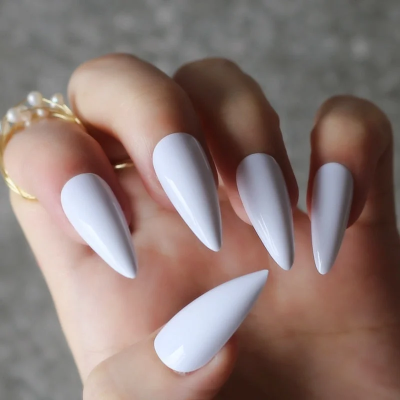 long shiny fake nails brick clour Stiletto glossy false nails Long almond salon art false nails nude Middle length-Nail Inspo