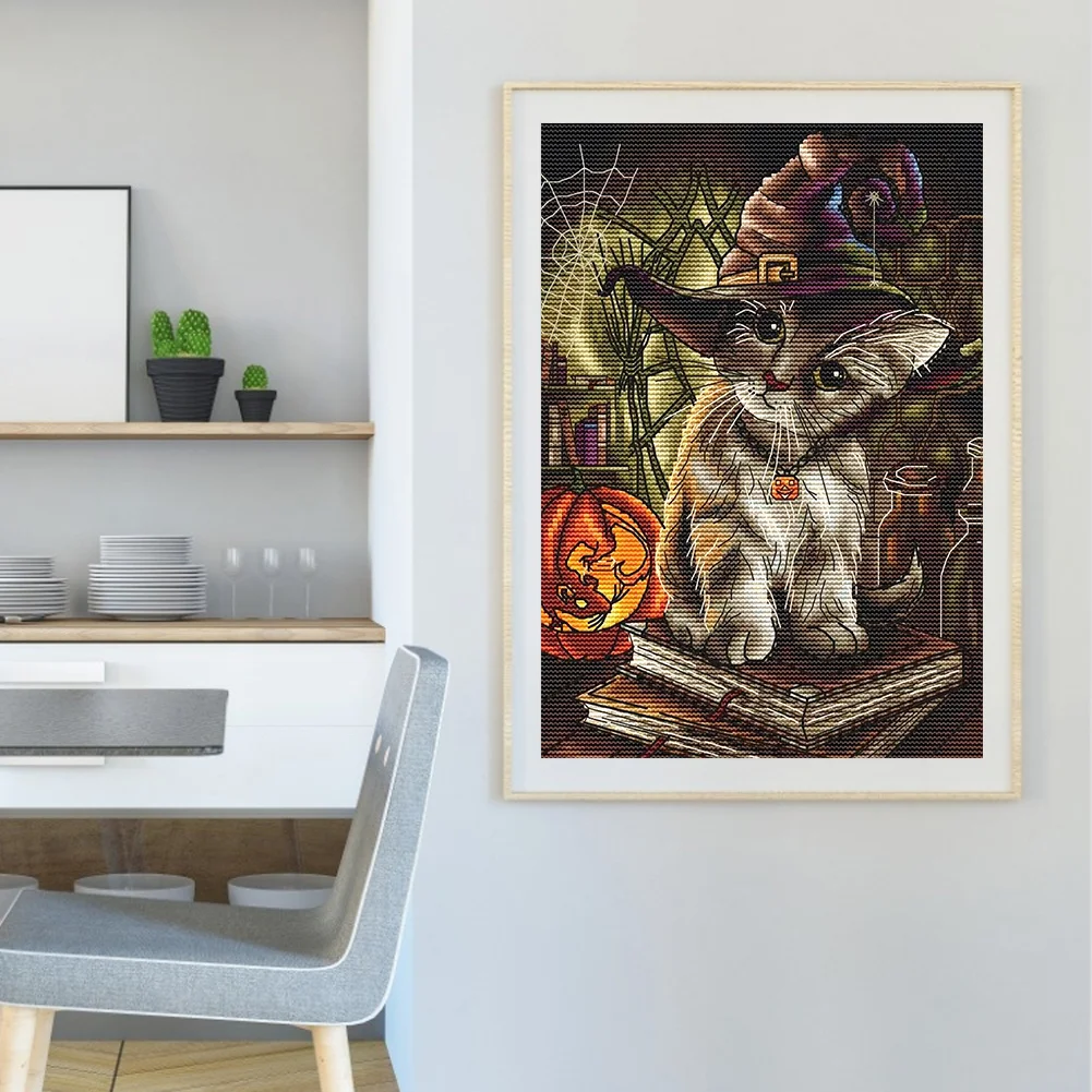 Full Embroidery 14CT DIY Halloween Cats Counted Cross Stitch Kit Art Craft