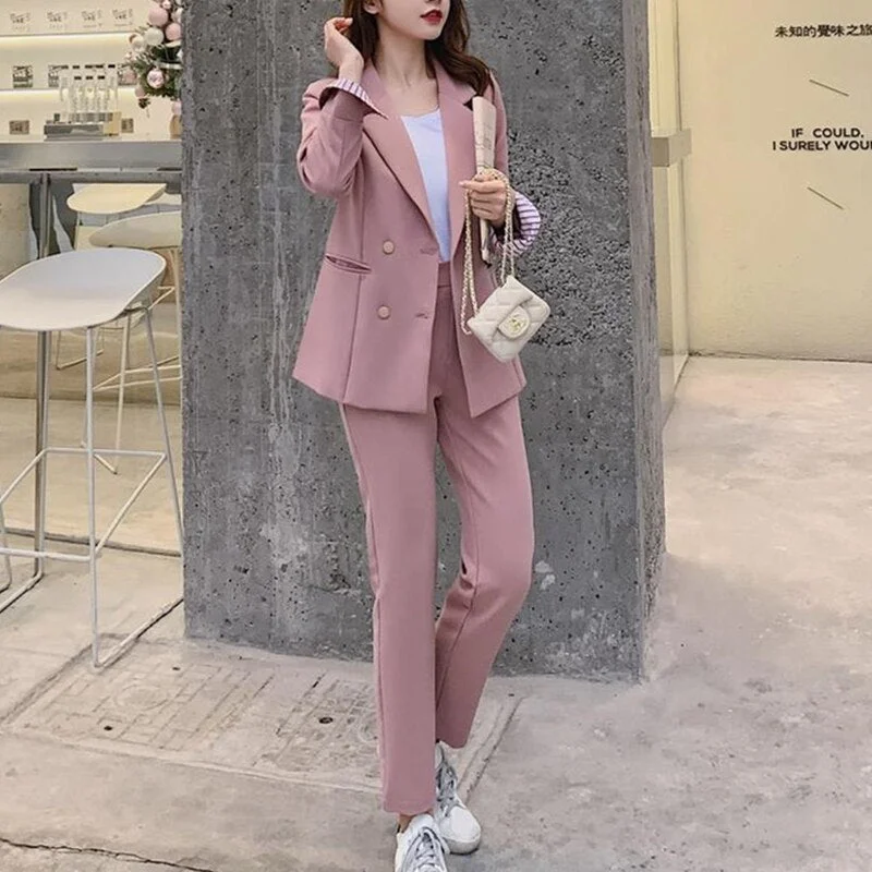 New Fashion Spring Summer Women Office Lady Slim Blazer Pants Two-Piece Set Suits Female