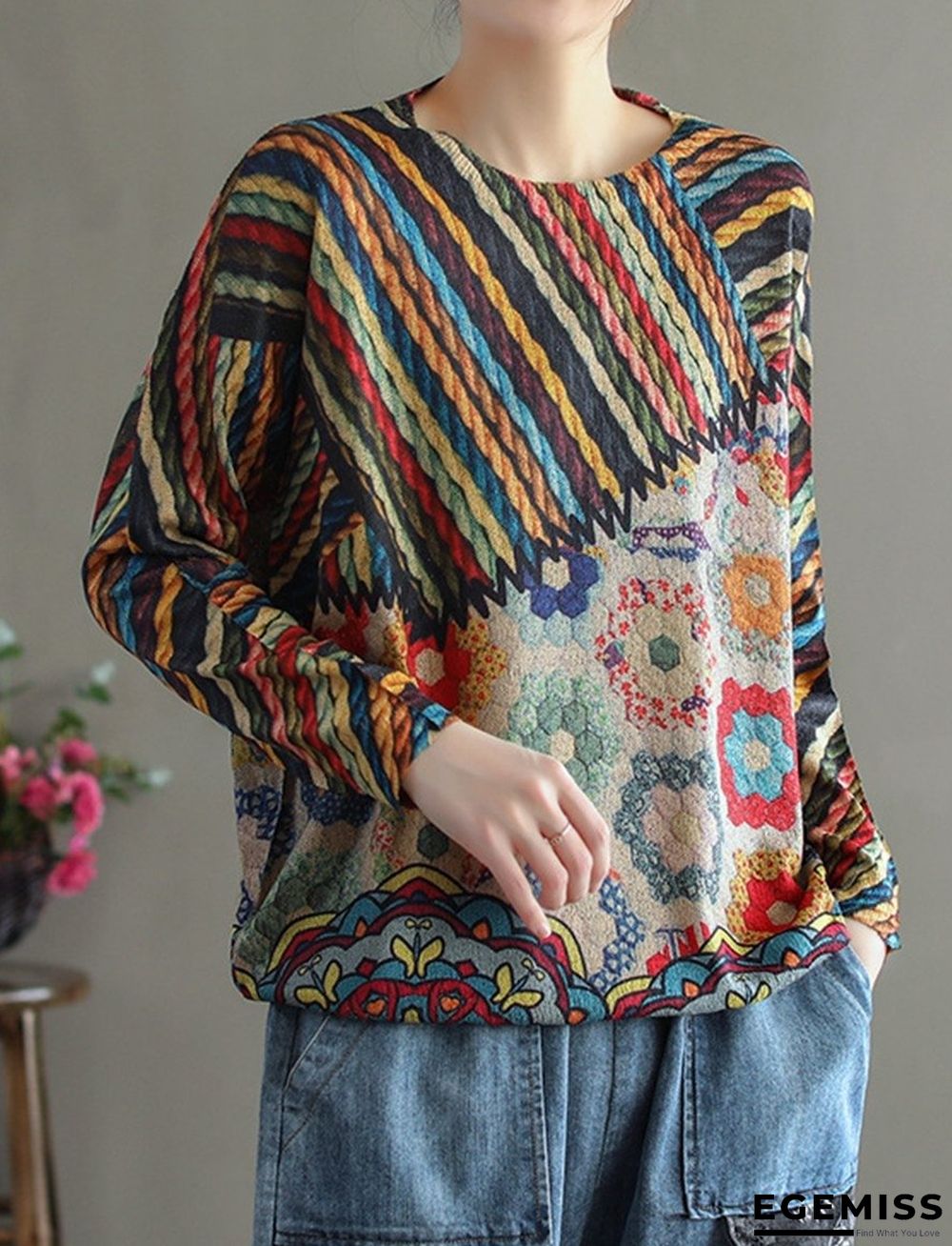 Autumn And Winter Loose Casual Pullover Round Neck Retro Sweater | EGEMISS