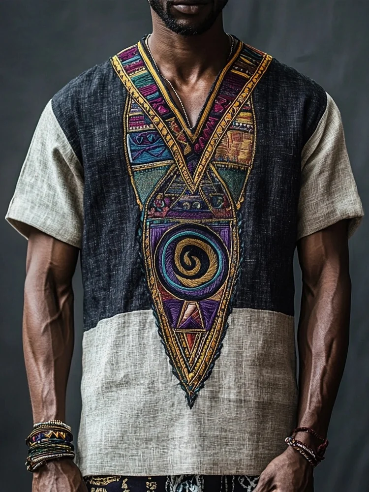 Men's Ancient Egyptian Inspired Contrast Linen T-shirt / Rvogue / Rvogue
