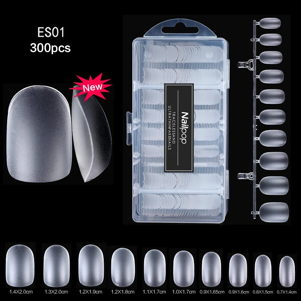 NAILPOP Premium False Nails Full Cover Nail Tips for Extension Short Square/Round Nails Set Press on Fingernails Fake 300pcs