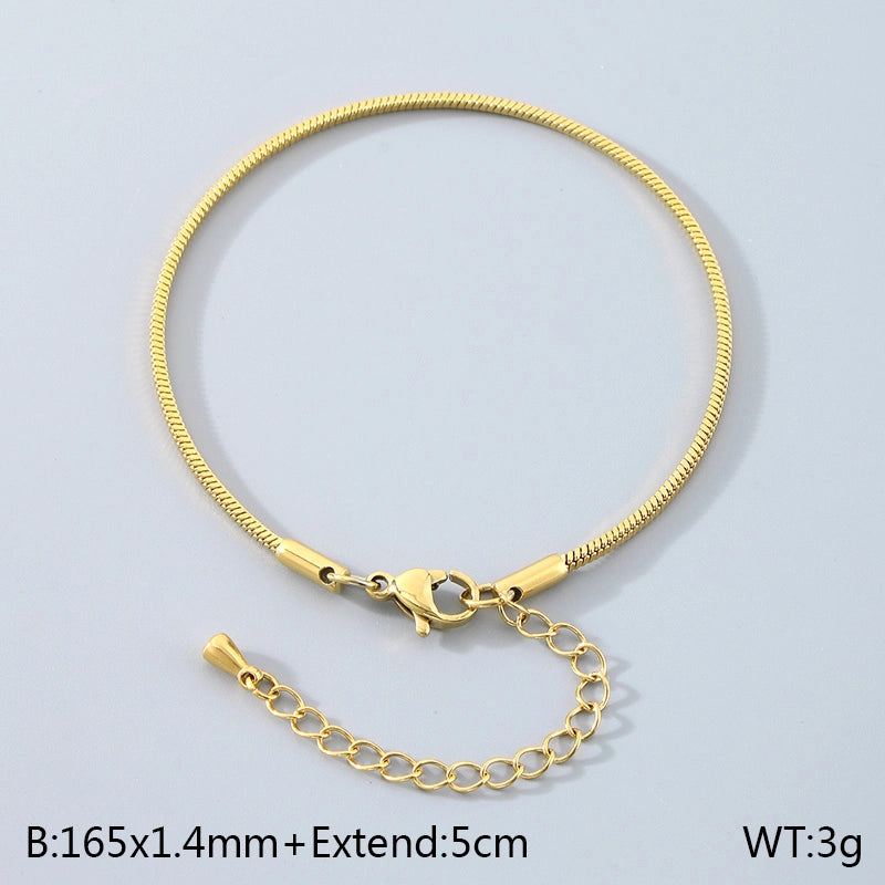 Minimalist Solid Color 304 Stainless Steel 18K Gold Plated Unisex Bracelets Men Chain Bracelets