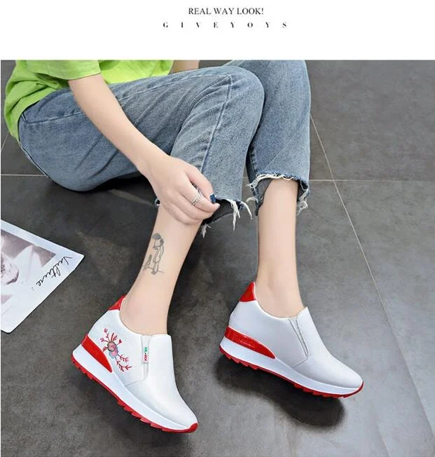 NEW Brand Women Casual Shoes Woman Sneakers Fashion Breathable PU Leather Platform White Women Shoes Soft Footwears Embroidered