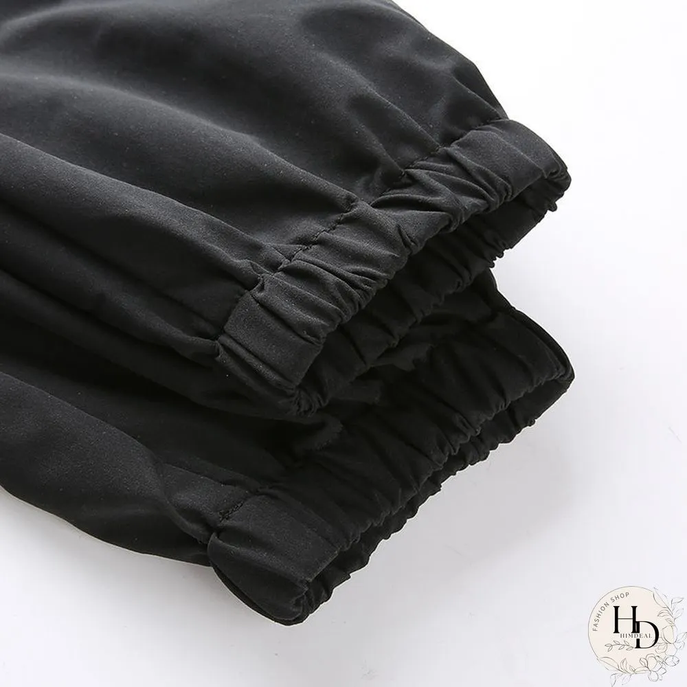 Harajuku Pants Fashion Hollow Out High WaistCargo Women Elastic Solid Black TrousersNew