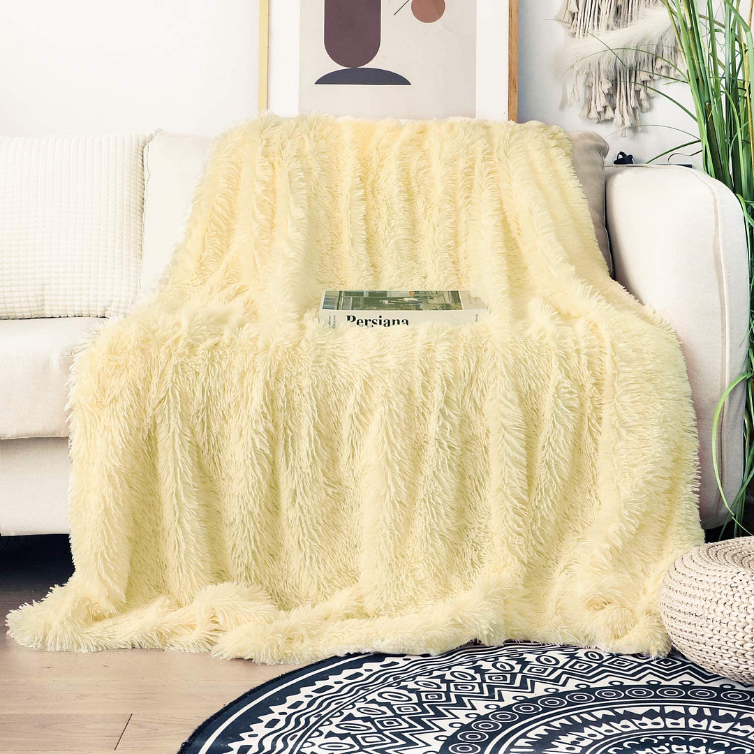 Home Decorative Soft Faux Fur Fuzzy Reversible Throw Blanket for Couch Sofa Bed