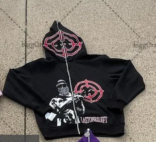 Llyge 90s Streetwear American street fashion jacket target character print oversized sweatshirt women Y2K retro Harajuku casual zipper hoodie men llyge