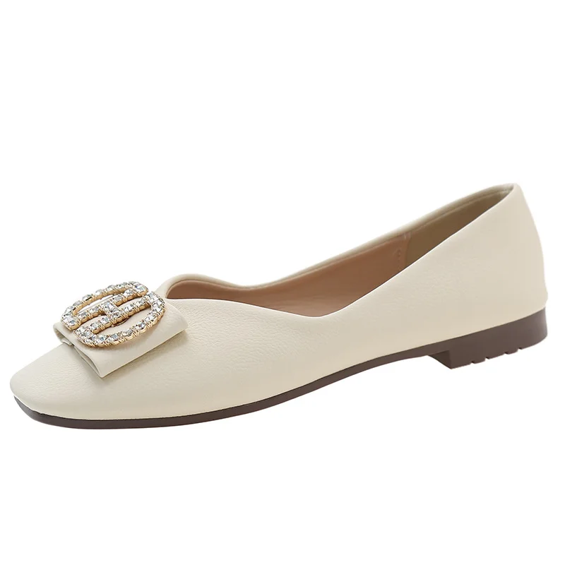 Yyvonne Head Shallow Single Shoes Women's Fashion New Korean Version Of The Female Soft-Soled Shoes Flats Leisure With Diamond Bean Women's Shoes