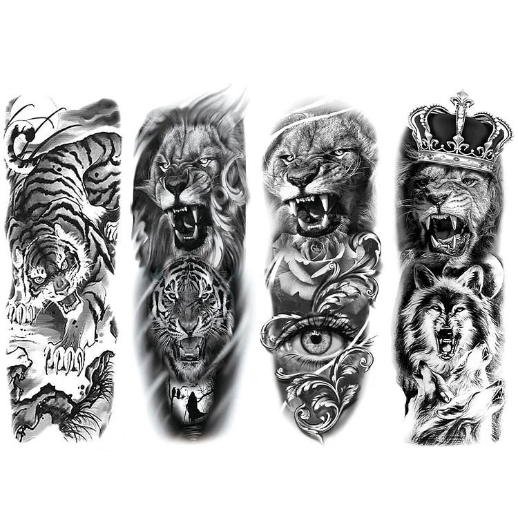 4 Sheets Lion Tiger Eye Wolf Full Arm Sleeves