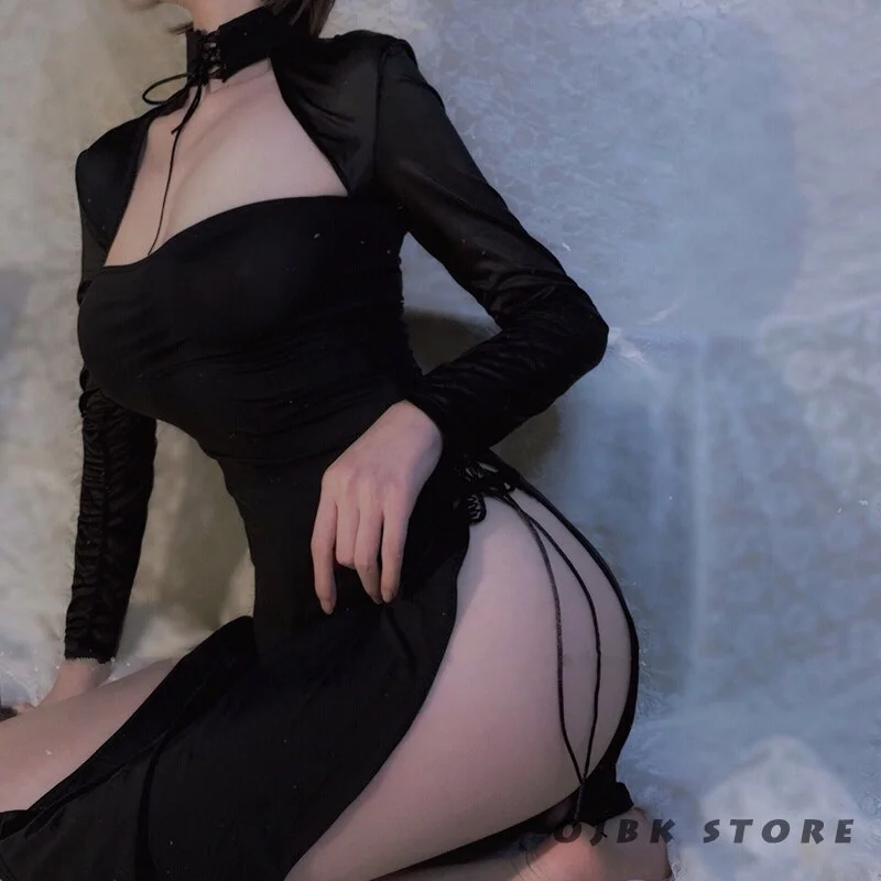 Womens Devil Cosplay Lingerie Lolita Vintage Vampire Hollow out Costumes Sexy Backless Long Fancy Dress Erotic Sleepwear.