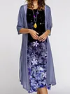 Women's Elegant Round Neck 2-Piece Long Sleeve Loose Printed Dress